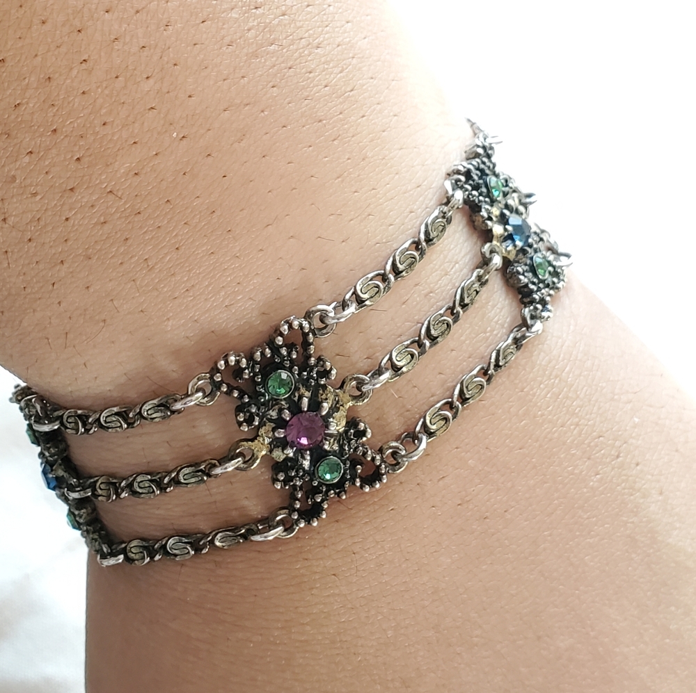 3 row Vintage style Rhinestone bracelet